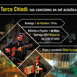 El Turco Chiodi se presentará en la Biblioteca 1° de Mayo
