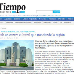 En su suplemento de turismo, el diario Tiempo Argentino destaca el valor cultural de Azul